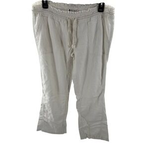 Roxy Womens Linen Blend Casual Pants White Drawstring Elastic Waist Large